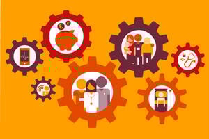 Illustration of cogs representing aspects of the NHS